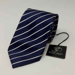 Scott Allan Collection 100% Microfiber Stripe Tie - Navy/White - NWT